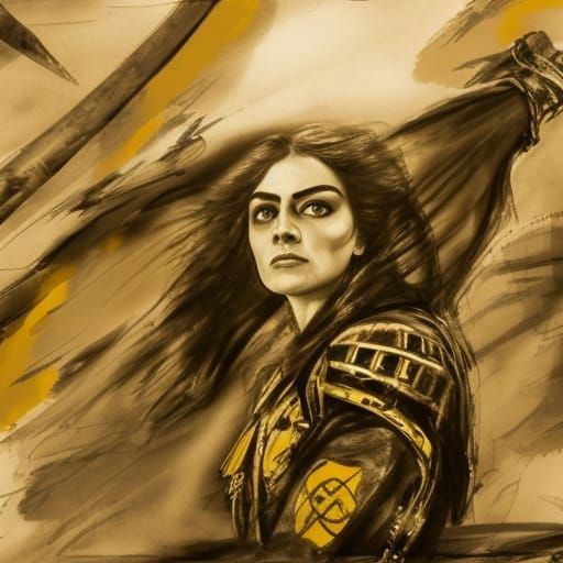 Brigand Guardswoman in Charcoal Line Drawing