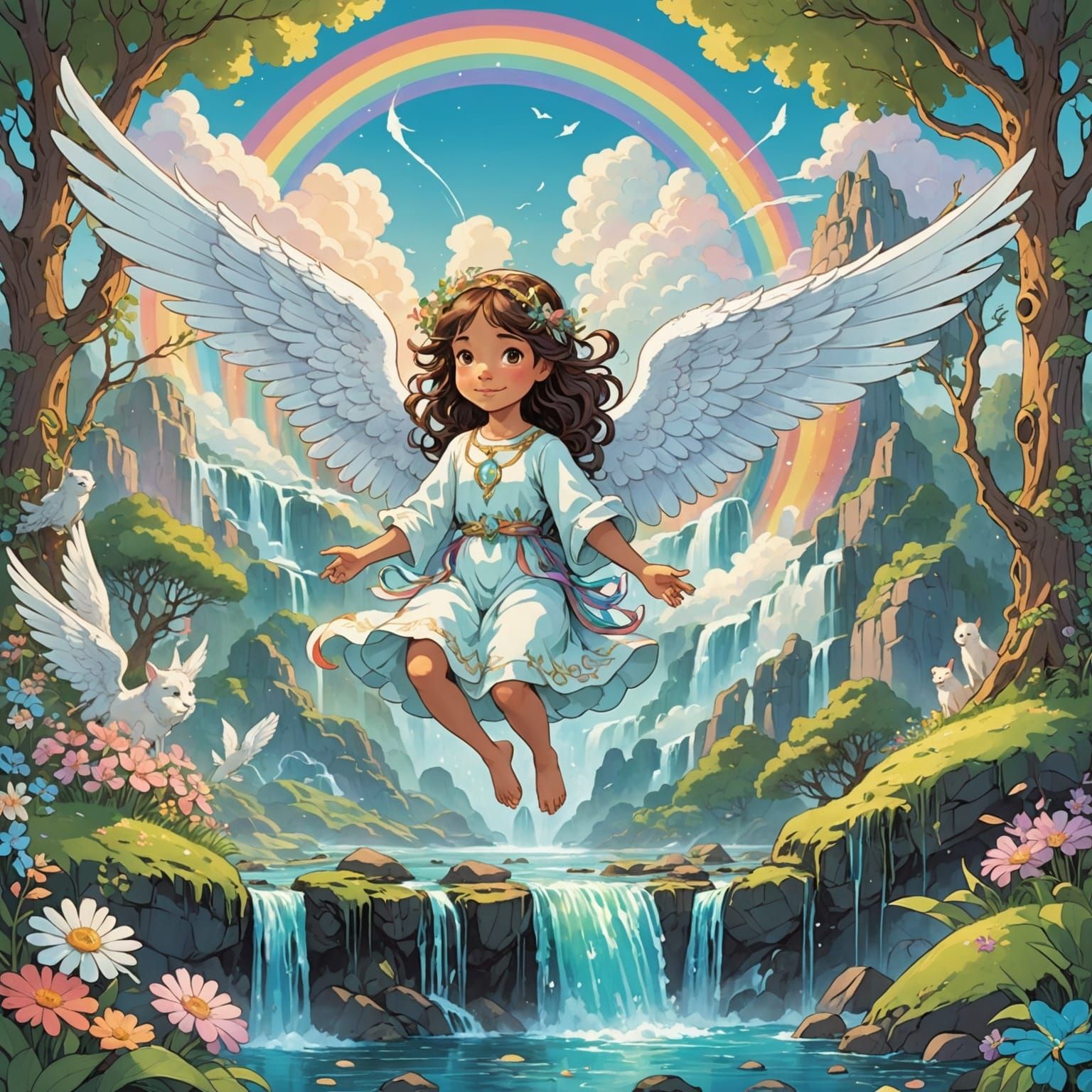 Fluffy Angel in Dreamscape, Children's Book Illustration