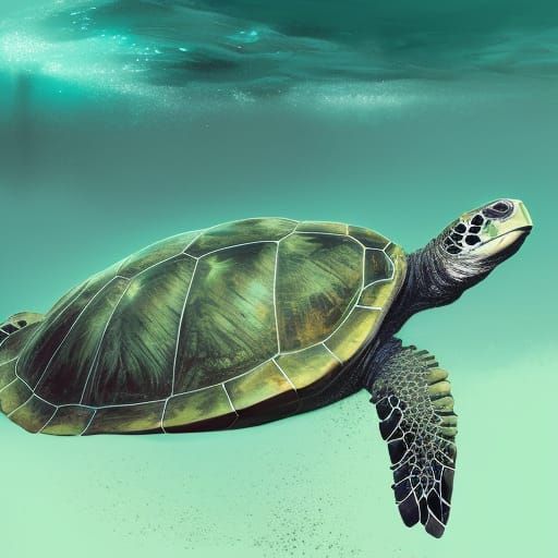 Majestic Giant Sea Turtle Swimming in Ocean