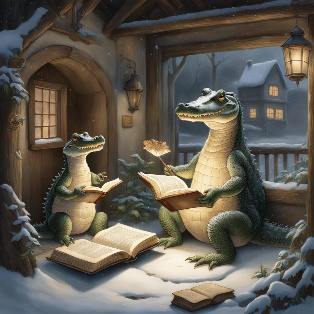 Cozy Crocodile Family Story Time Illustration
