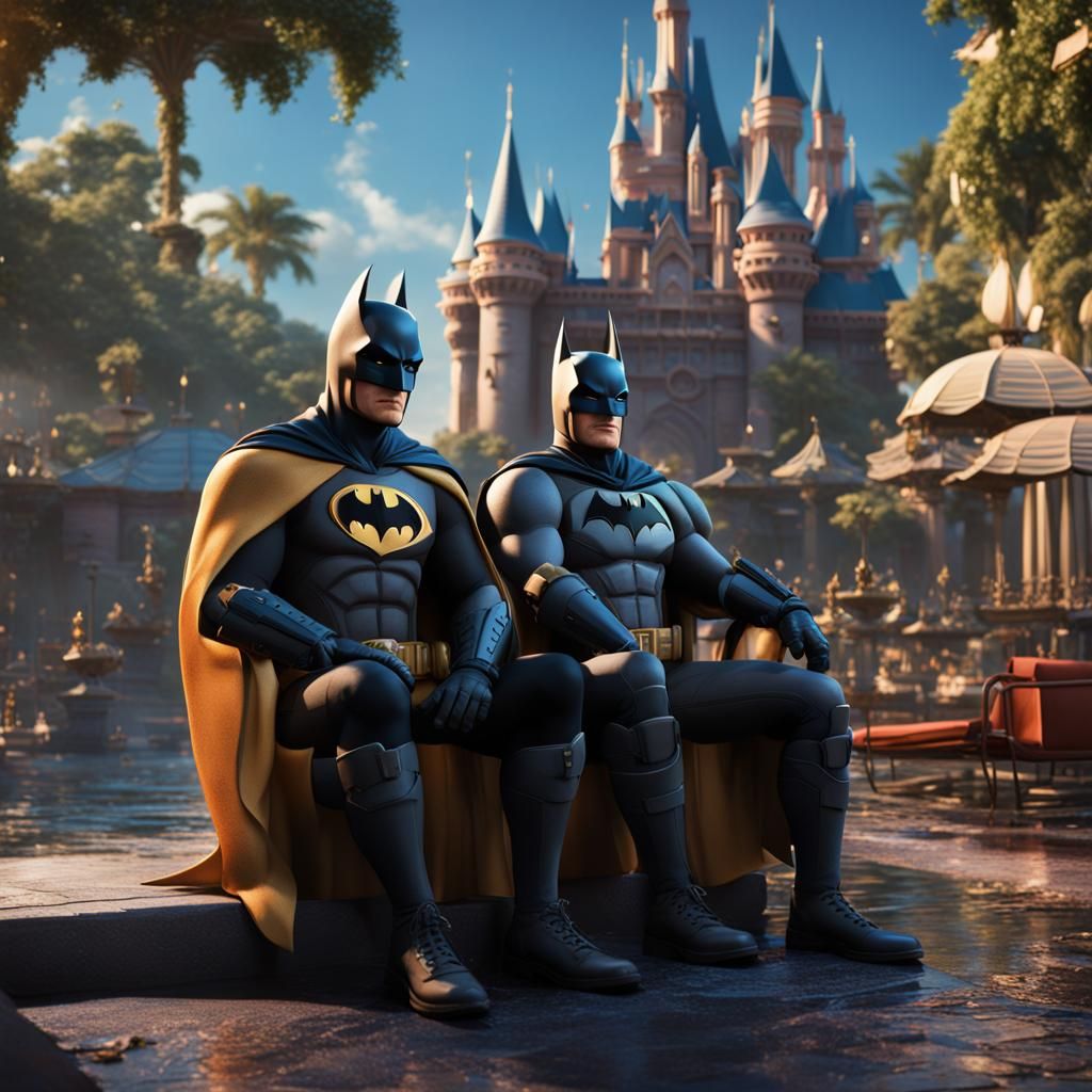 Batman and Robin Relaxing in Orlando, Detailed Digital Paint...