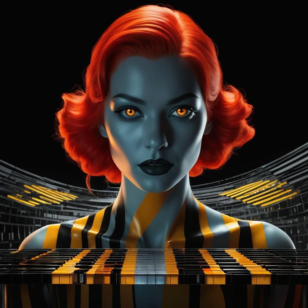 Radioactive Woman Emerges From Piano Keyboard in 60's Style