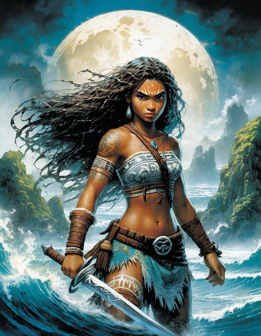 Moana Goddess in Cyberpunk Style