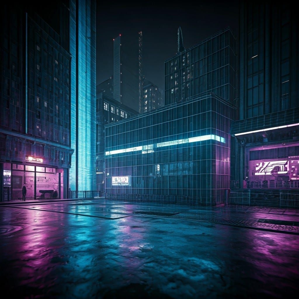 Cyberpunk Cityscape in Holographic Projection