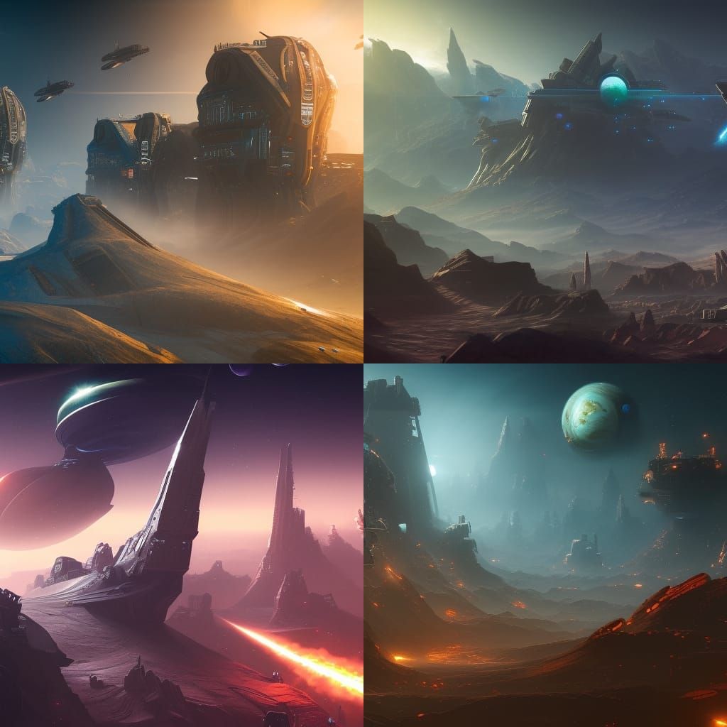 Detailed Space War Matte Painting in Deep Color