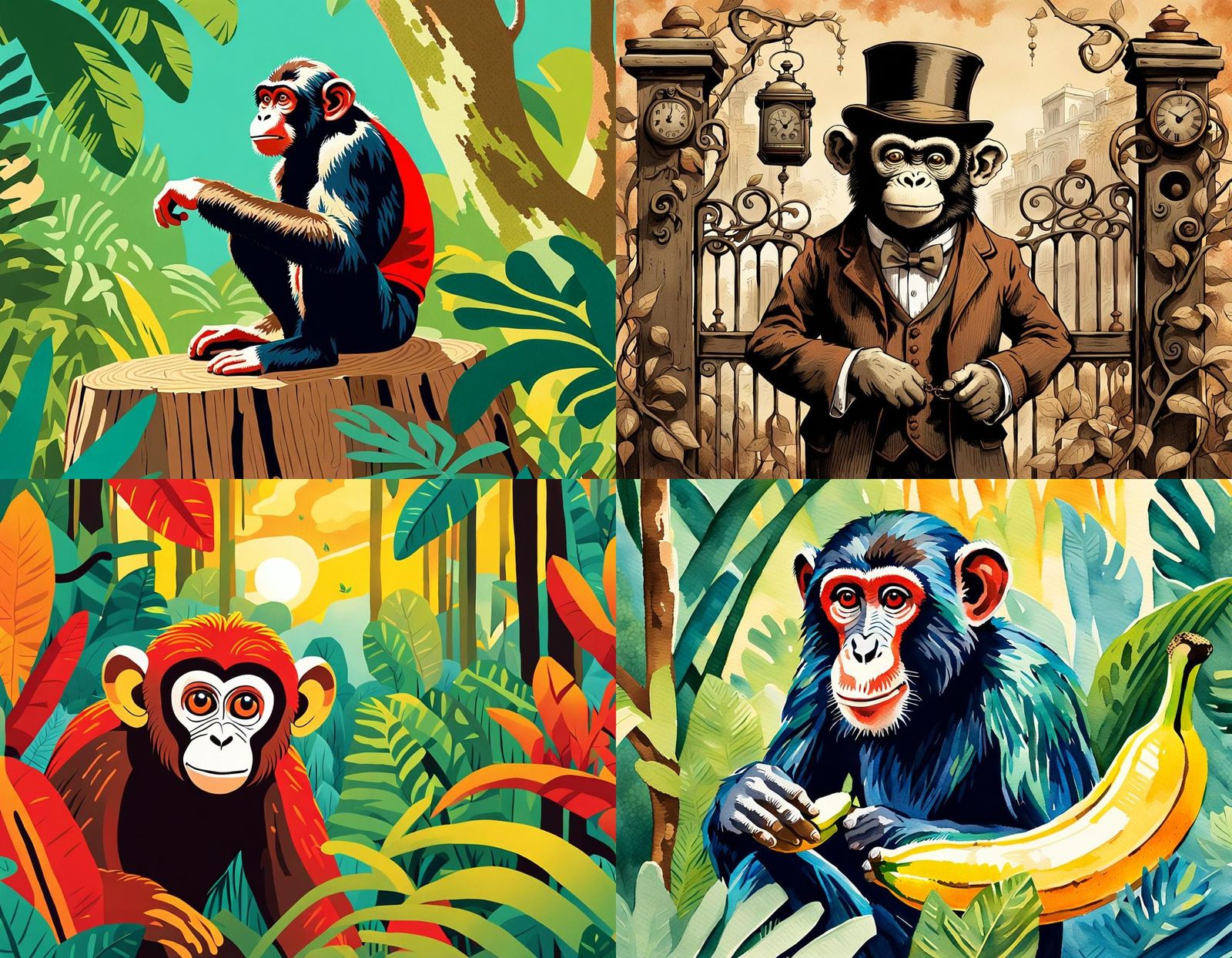 Monkey Illustration in Ladybird Book Style