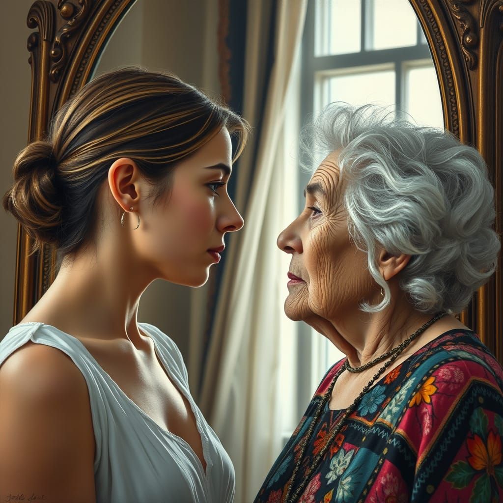 Generations Reflected: Youth and Age in Ornate Mirror