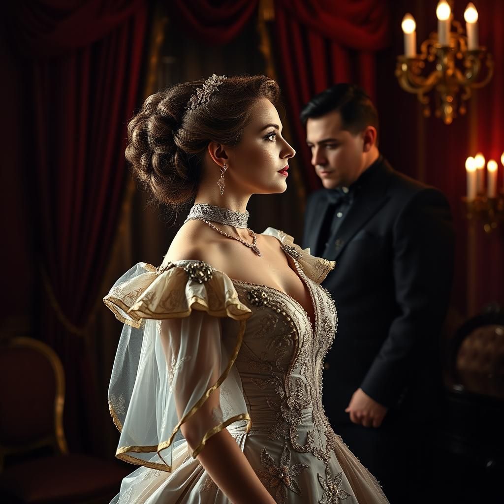 Victorian Woman in Opulent Boudoir, Dramatic Lighting