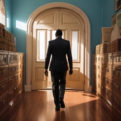 African American Man Walking Towards a Shining Door