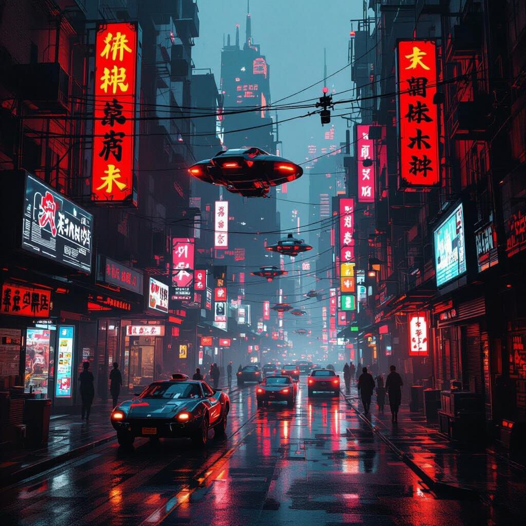 Cyberpunk Cityscape in Fiery Red Neon Glow