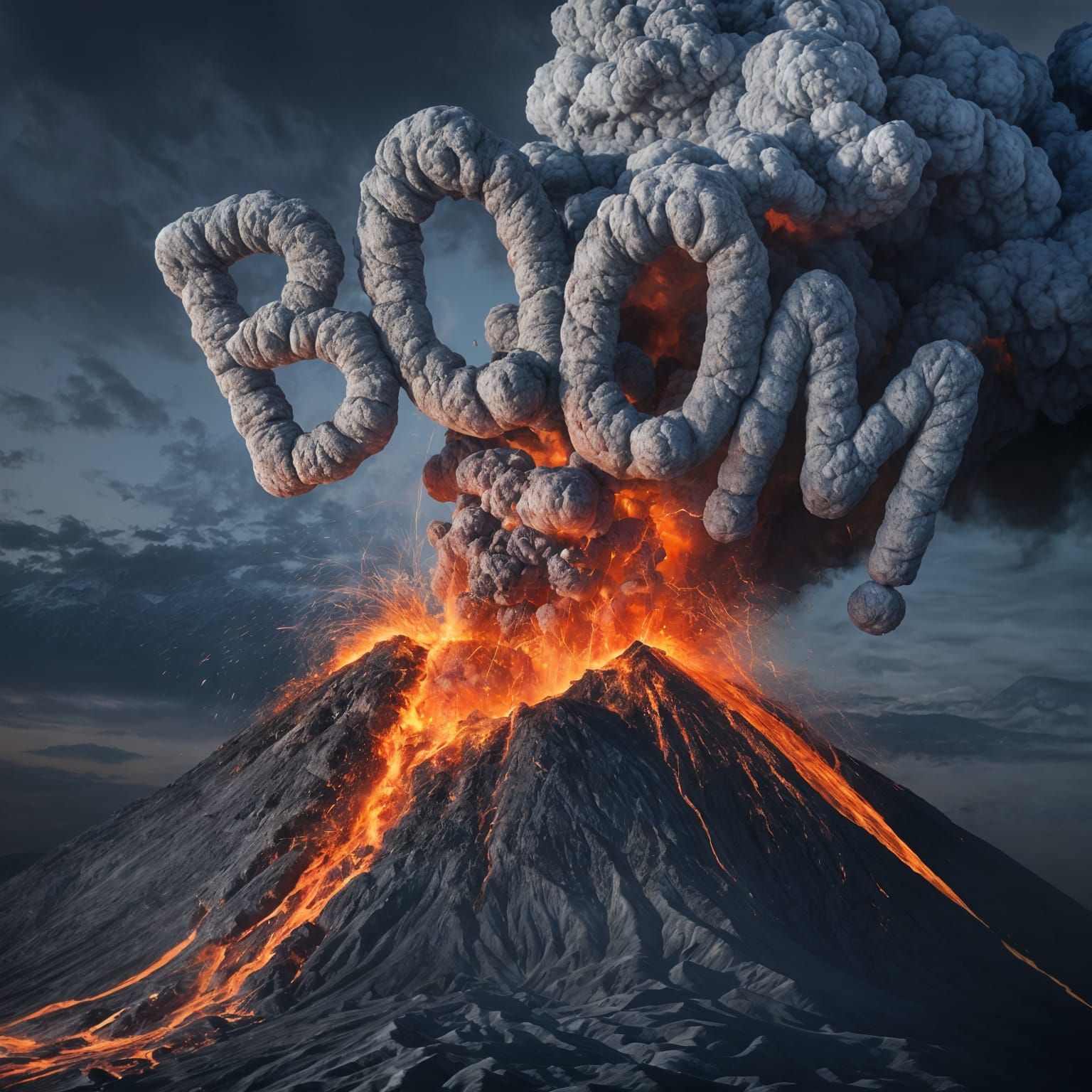 Volcano Eruption Forming Word Boom in Smoke