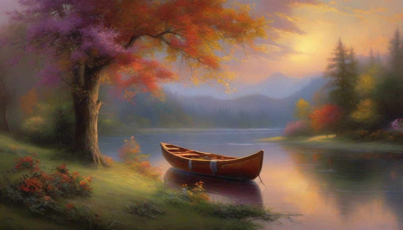 Peaceful Autumn River Scene by Thomas Kinkade