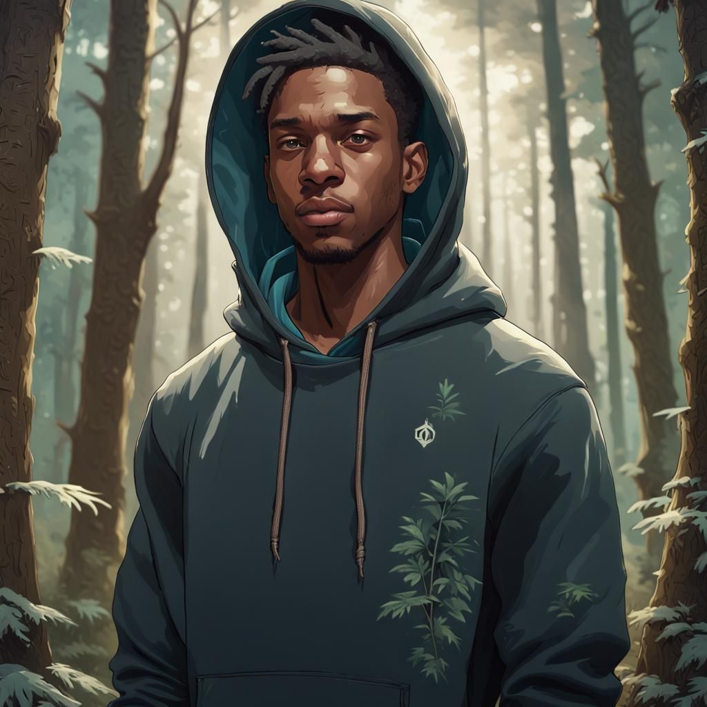 Hooded Man in Forest: Hyperdetailed Portrait