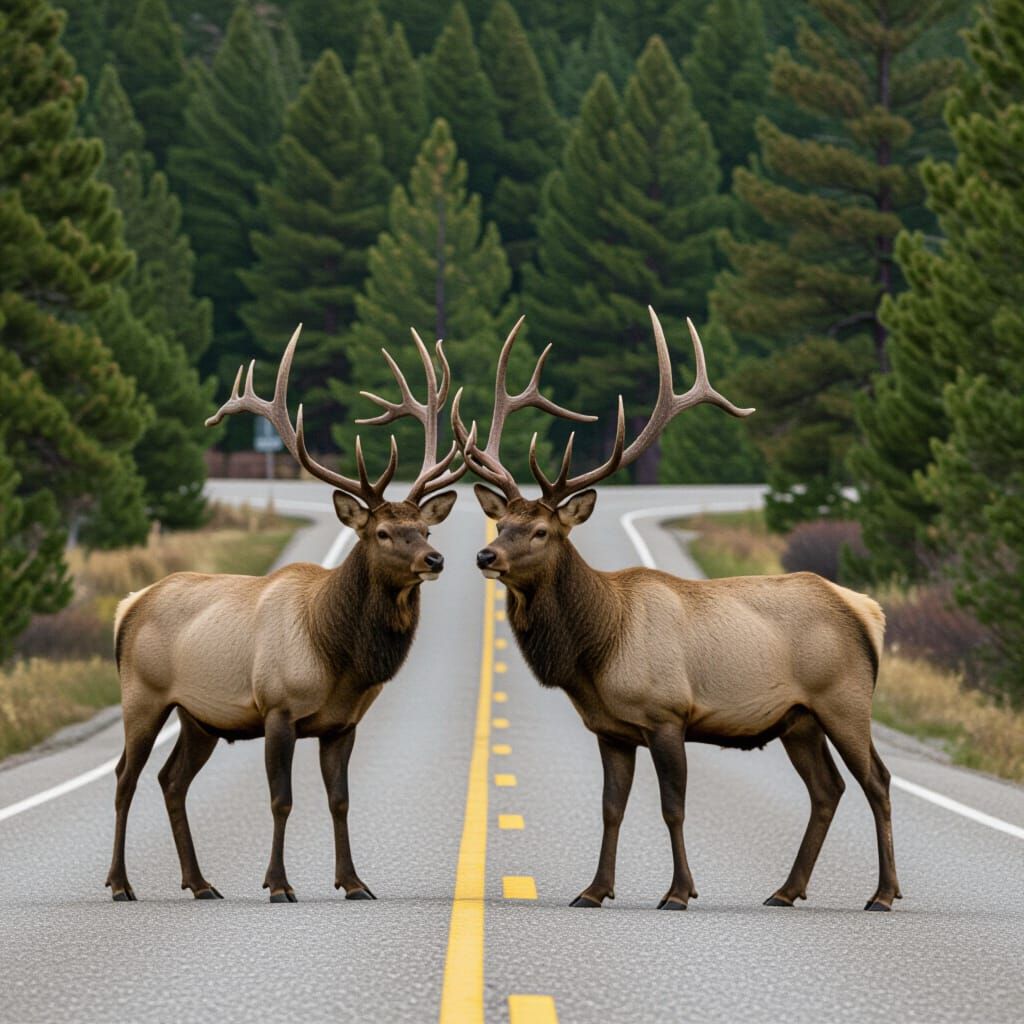 Elk Stands in the Road