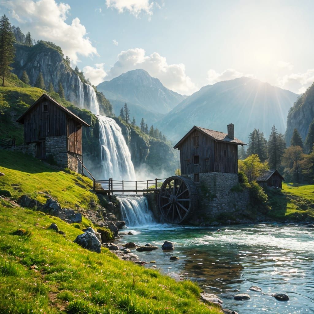 Idyllic Alps Watermill Scene
