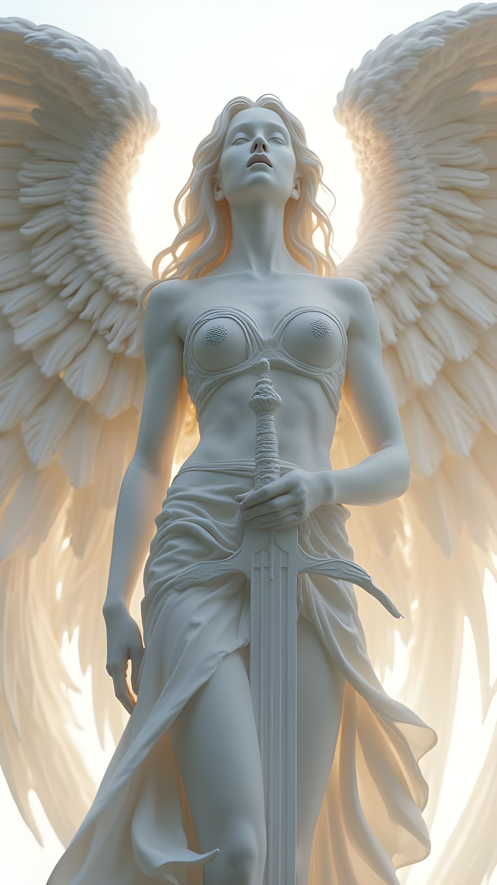 Celestial Warrior Sculpture in Ethereal Marble