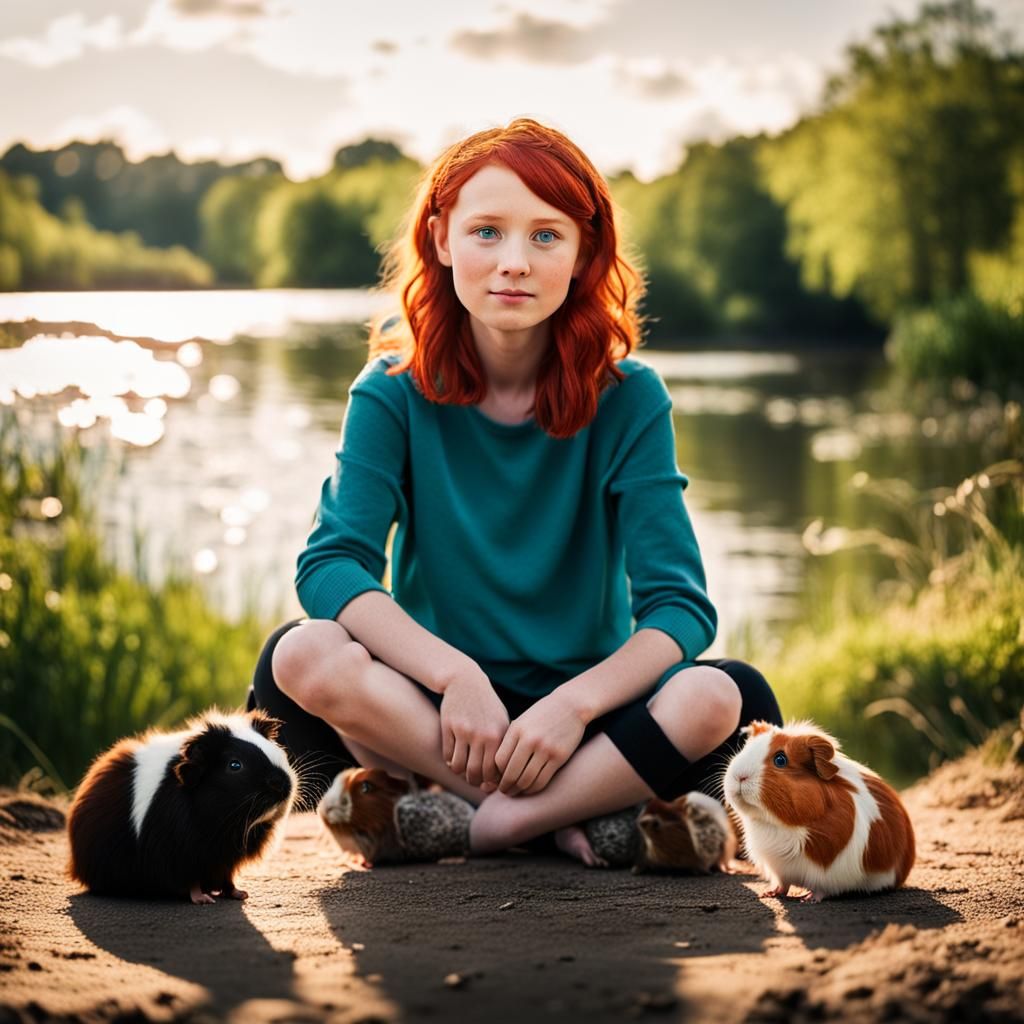 Girl with Guinea Pigs in Sunlight: Professional Photography