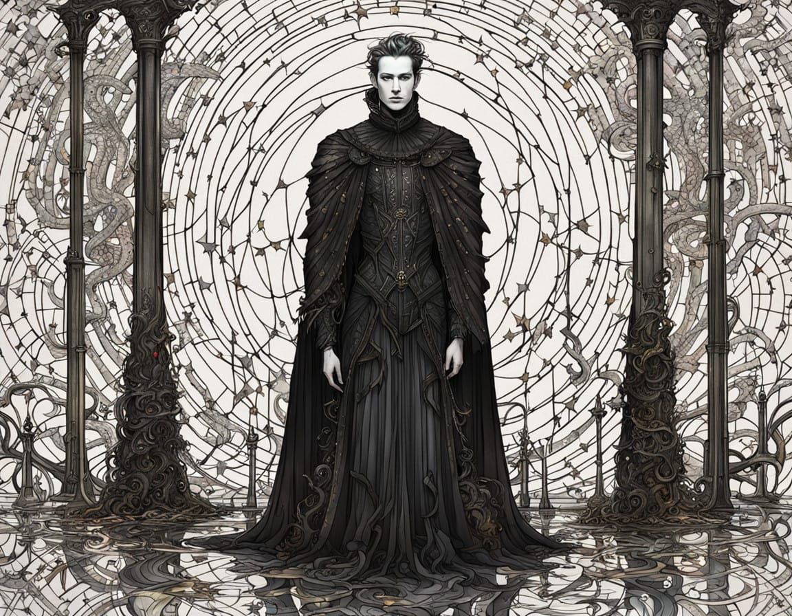 Cyberpunk Cosmic Entity Wields Scales of Justice in Swirling...