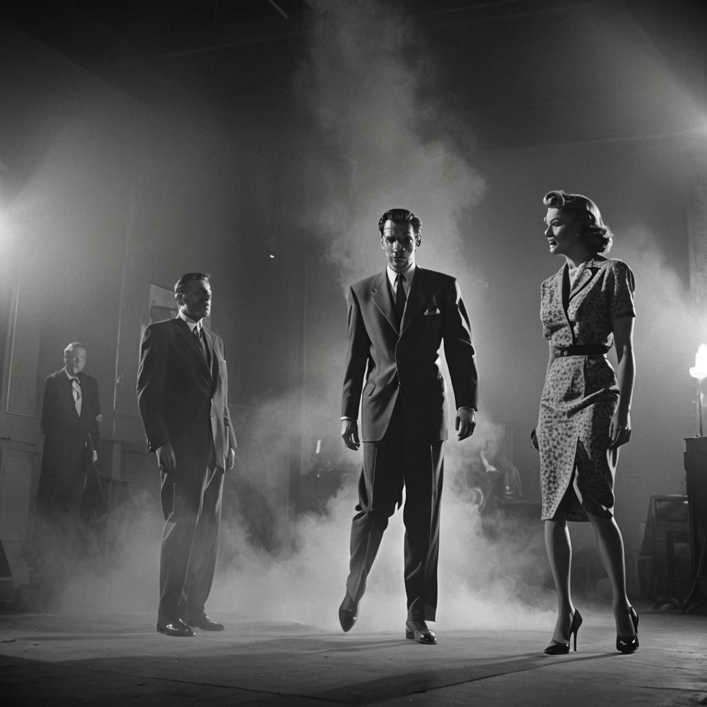 Dramatic 1950s Film Noir Scene in Monochrome