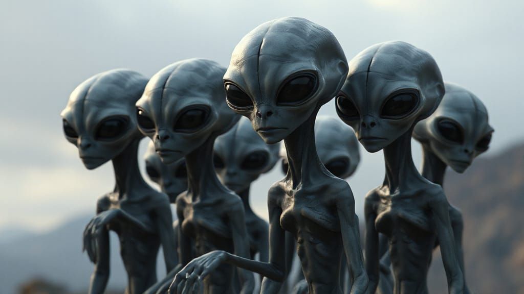 Grey Aliens in Moody Digital Matte Painting Style