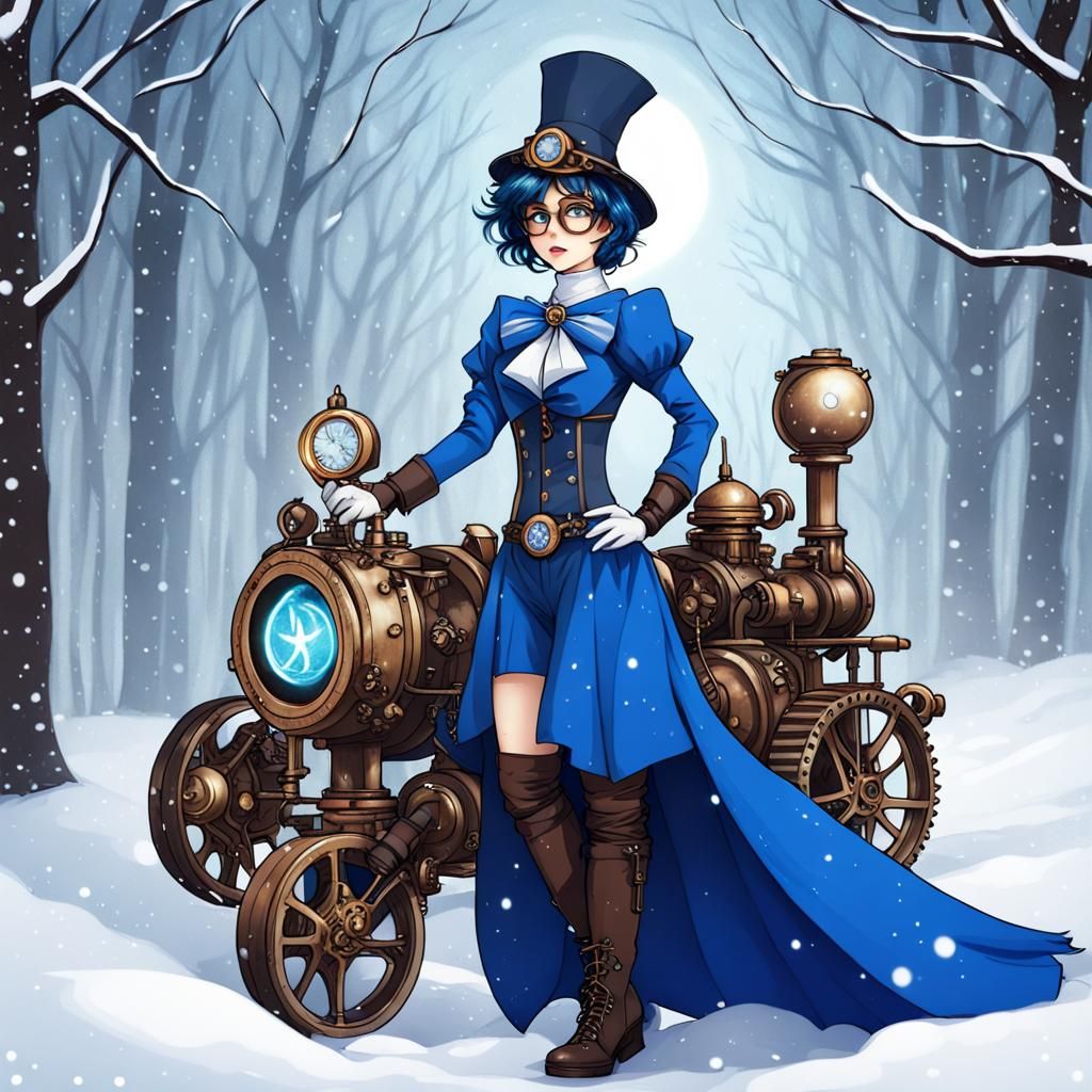Sailor Mercury As A Steampunk Witch In The Snowy Woods