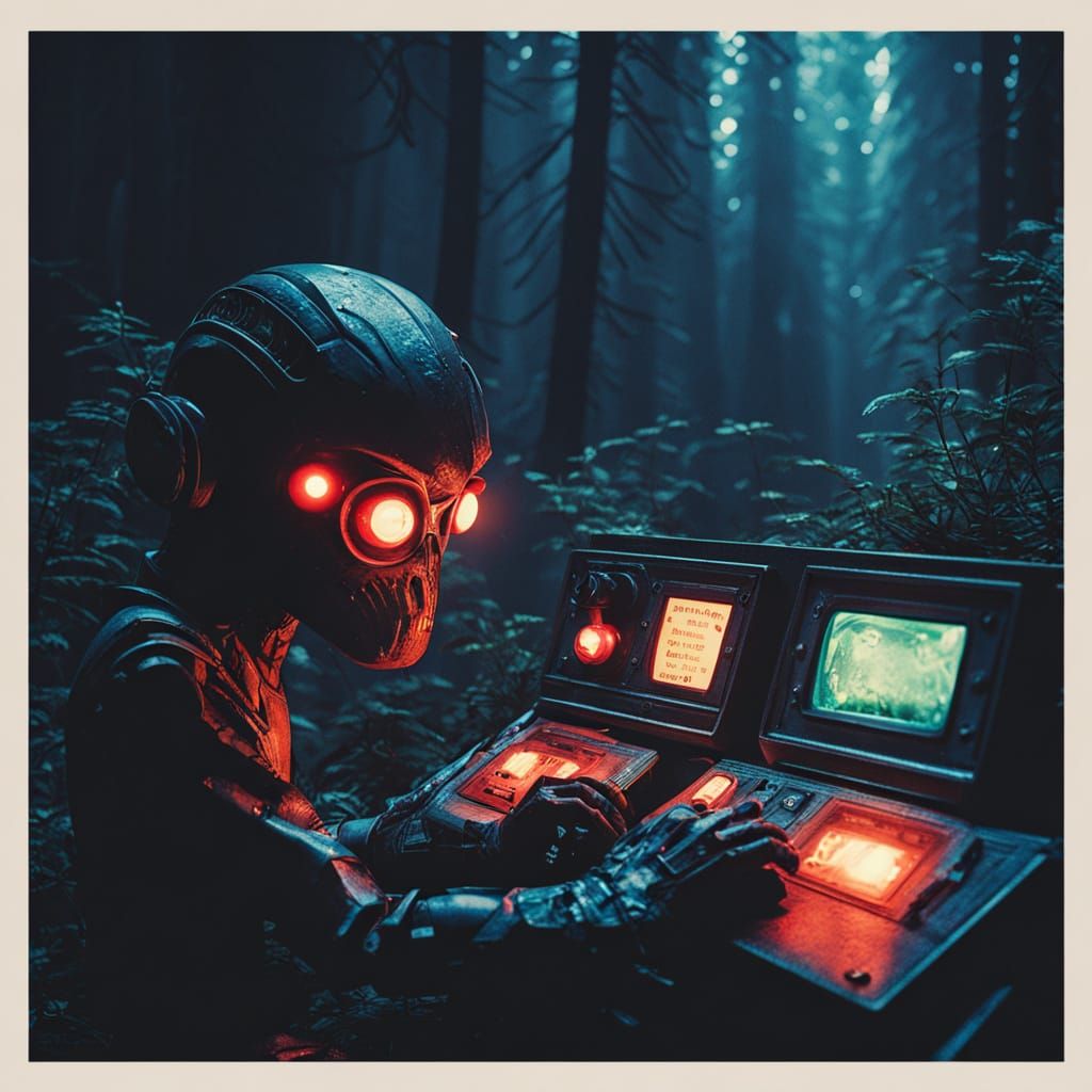 Mysterious Woodland Robot Reaches for Forbidden Button