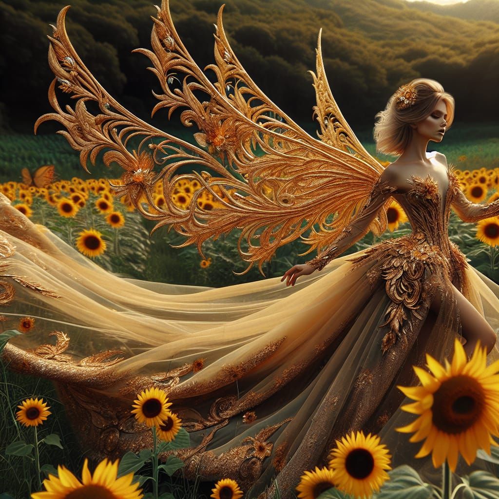 Sun Fairy in Golden Sunflower Meadow