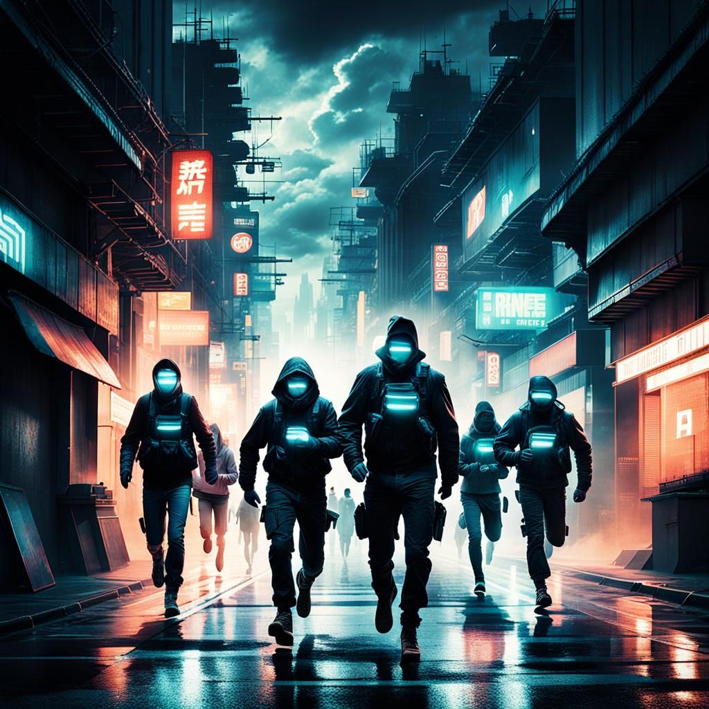 Terrified People Run on Futuristic Street