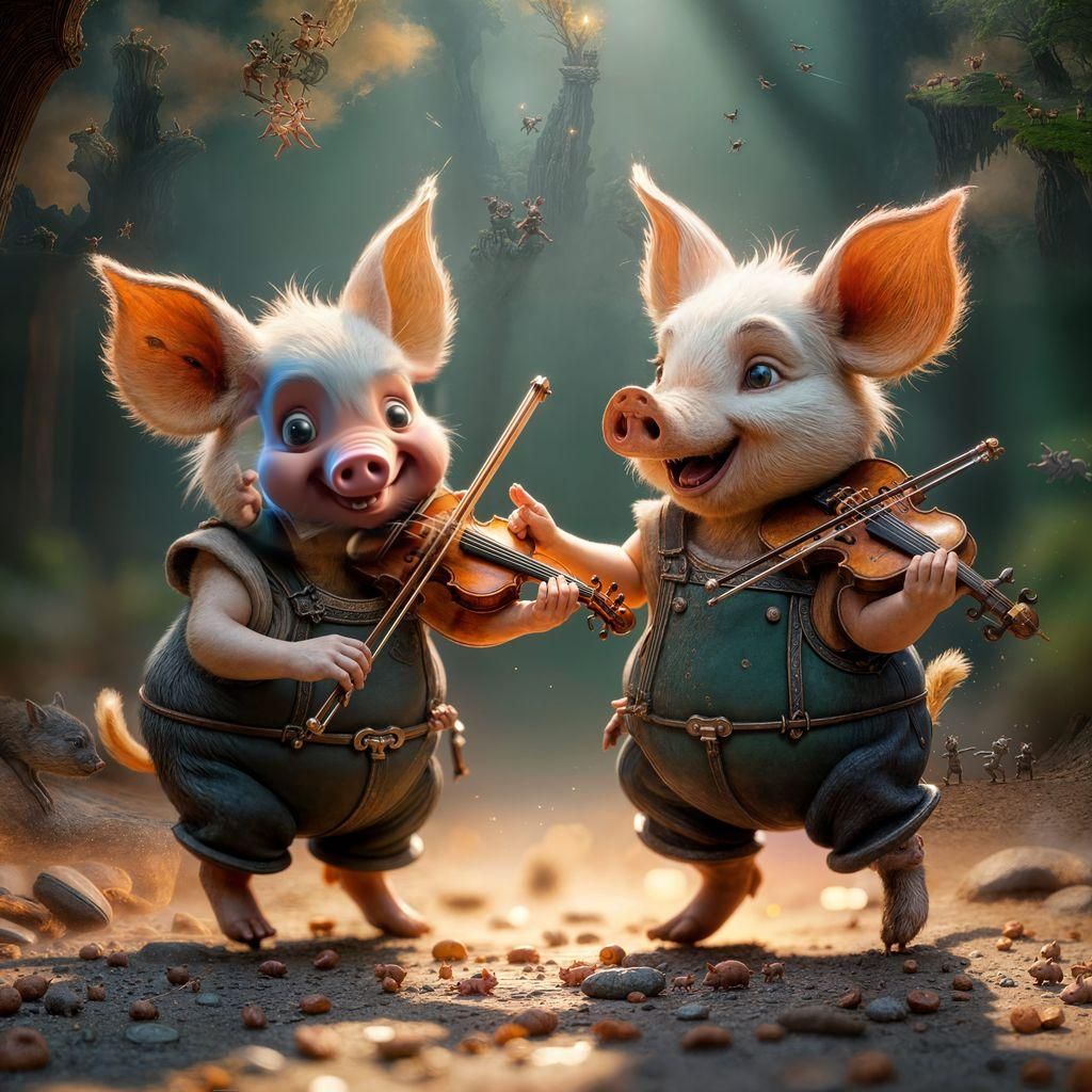 Pigs Dancing to Violin Music: Fantasy Concept Art
