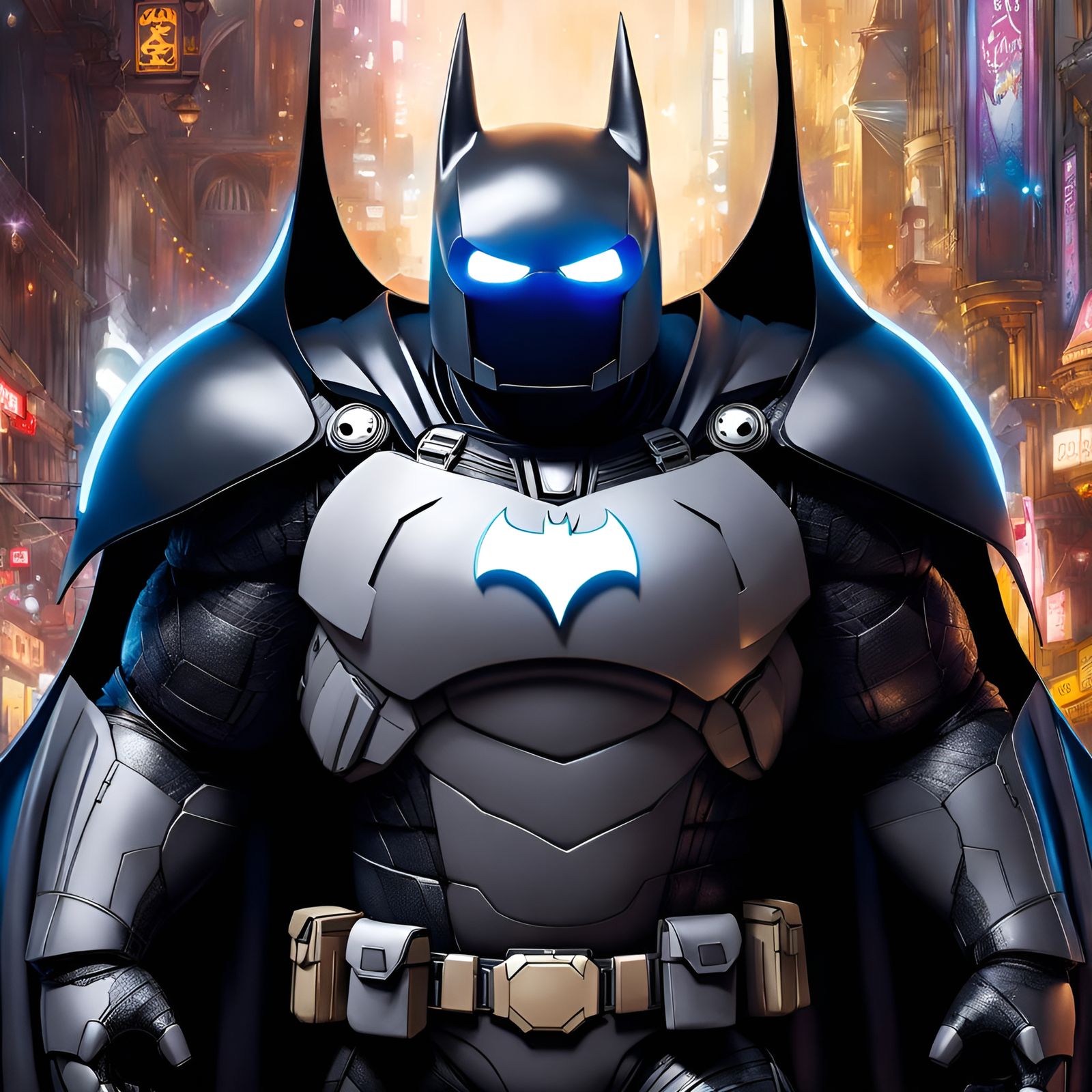 Baymax as Batman Portrait in Mixed Media Style