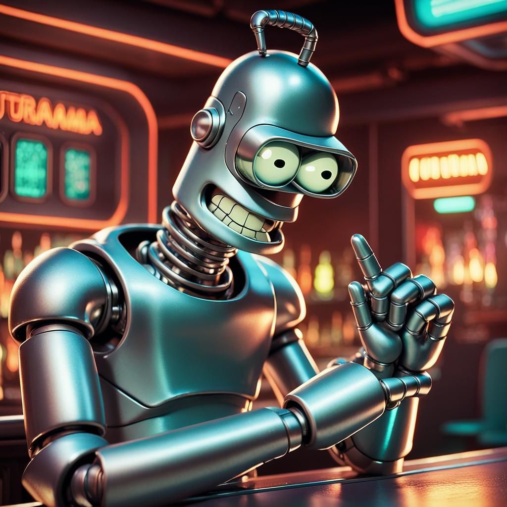 bender from Futurama. Bite my shiny metal… cell animation, F...