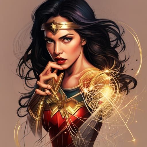 Wonder Woman with Golden Outlines, Digital Art