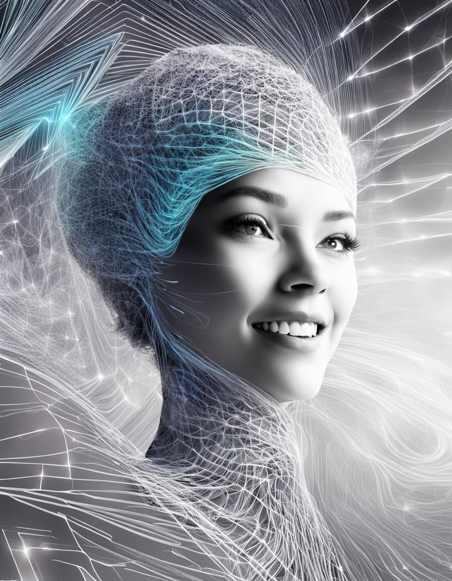 Woman Points to Abstract Laser Fractal Art