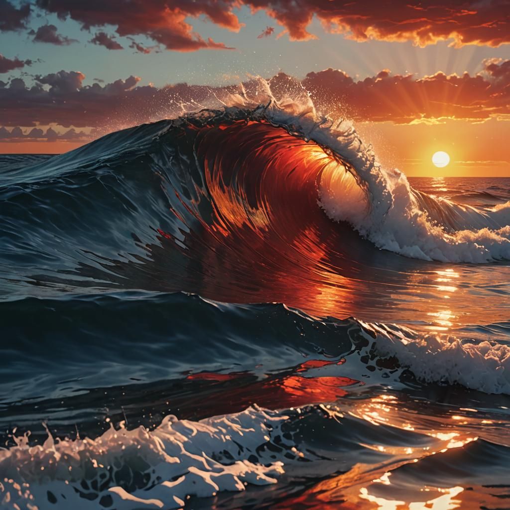 Tranquil Sunset Reflected in Ocean Wave