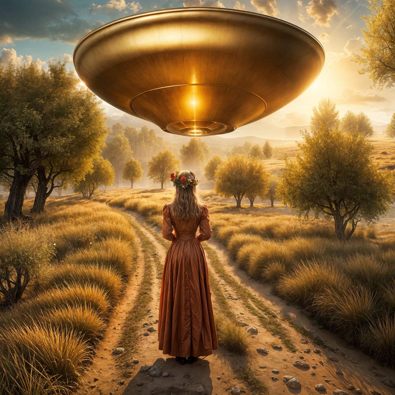 Woman and Cat in Red Car: Surreal Magical Realism