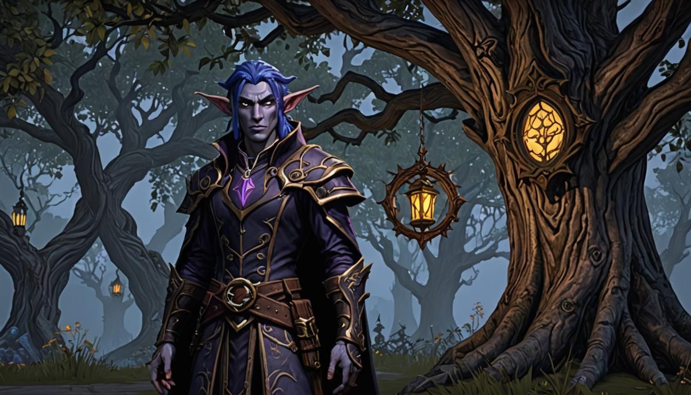 Night Elf in Gothic-Victorian Style by Old Tree