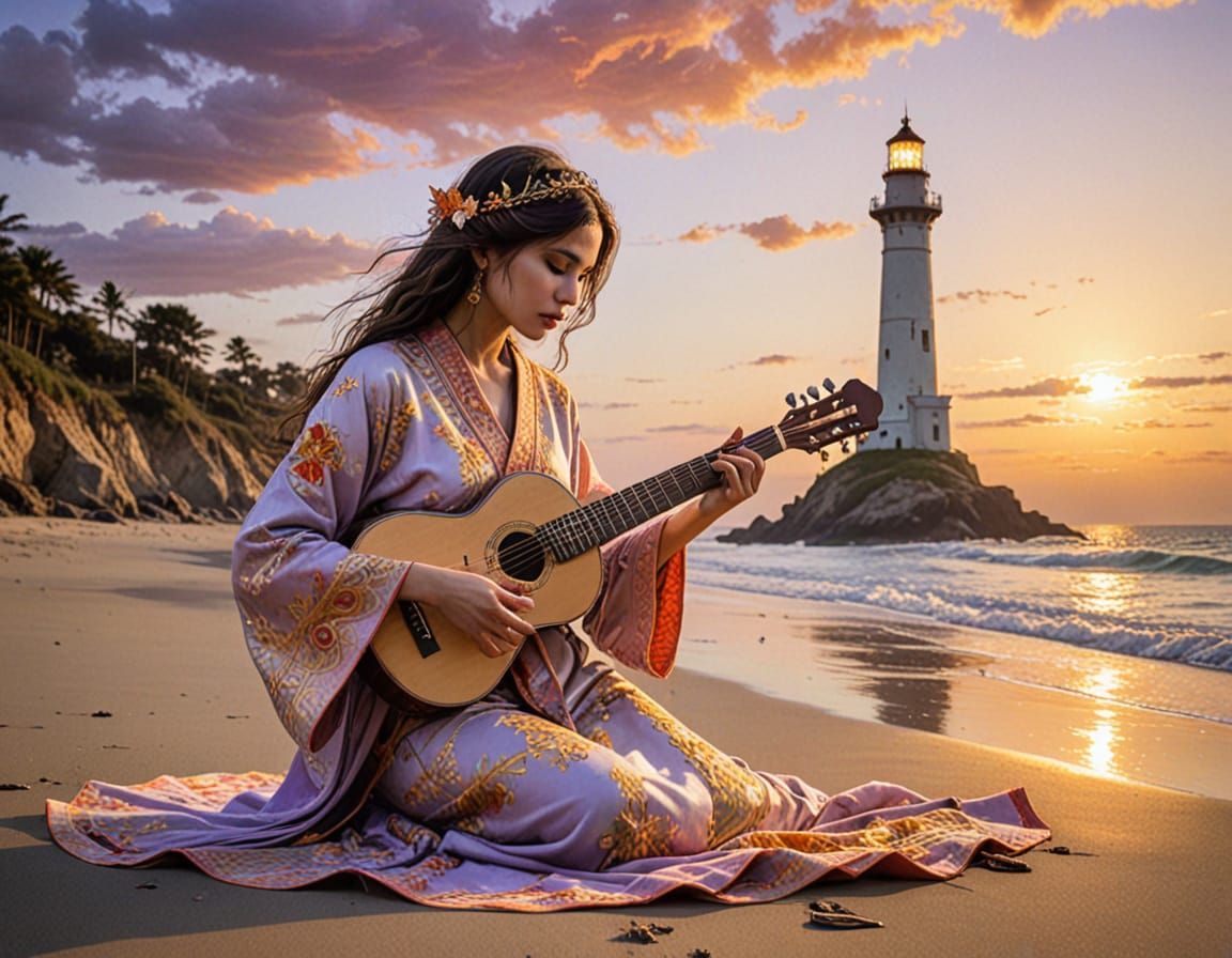 Beautiful woman playing sitar