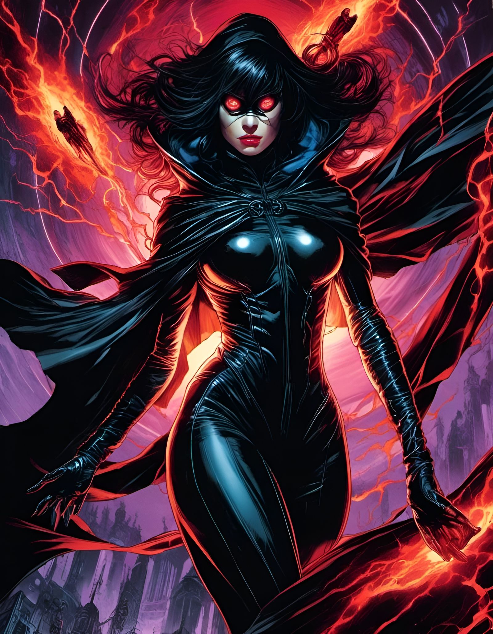 Demonic Woman in Latex Suit, Comic Style