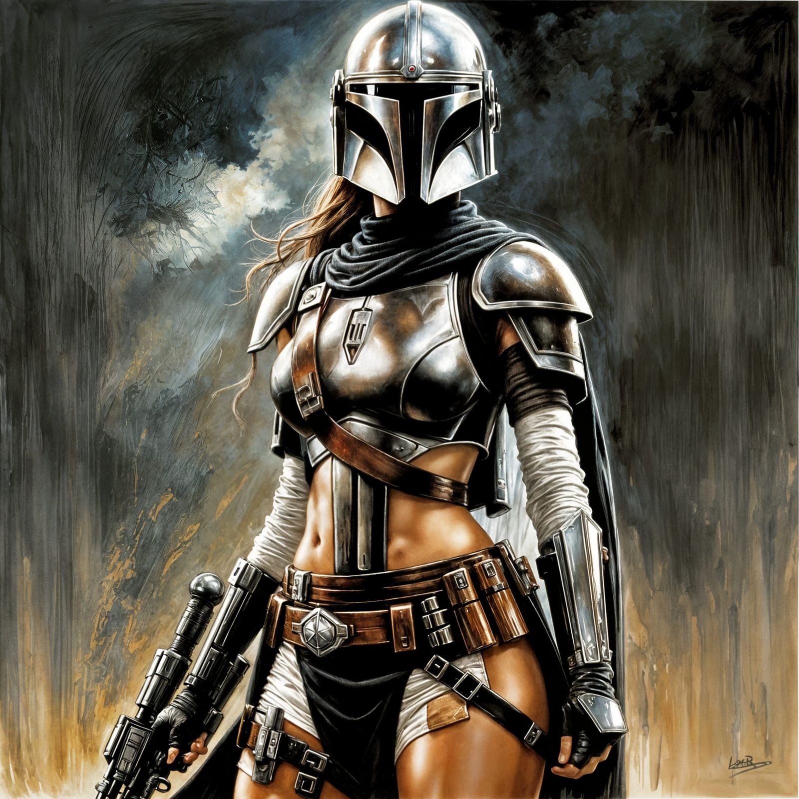 Female Mandalorian Warrior in Comic Book Style