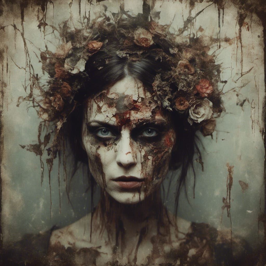 Intense Gaze: Macabre Portrait of a Woman