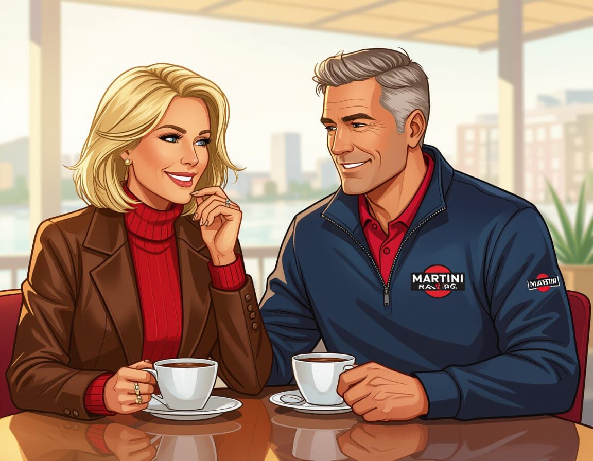 Elegant Couple Lunch in Hand-Drawn Comic Style