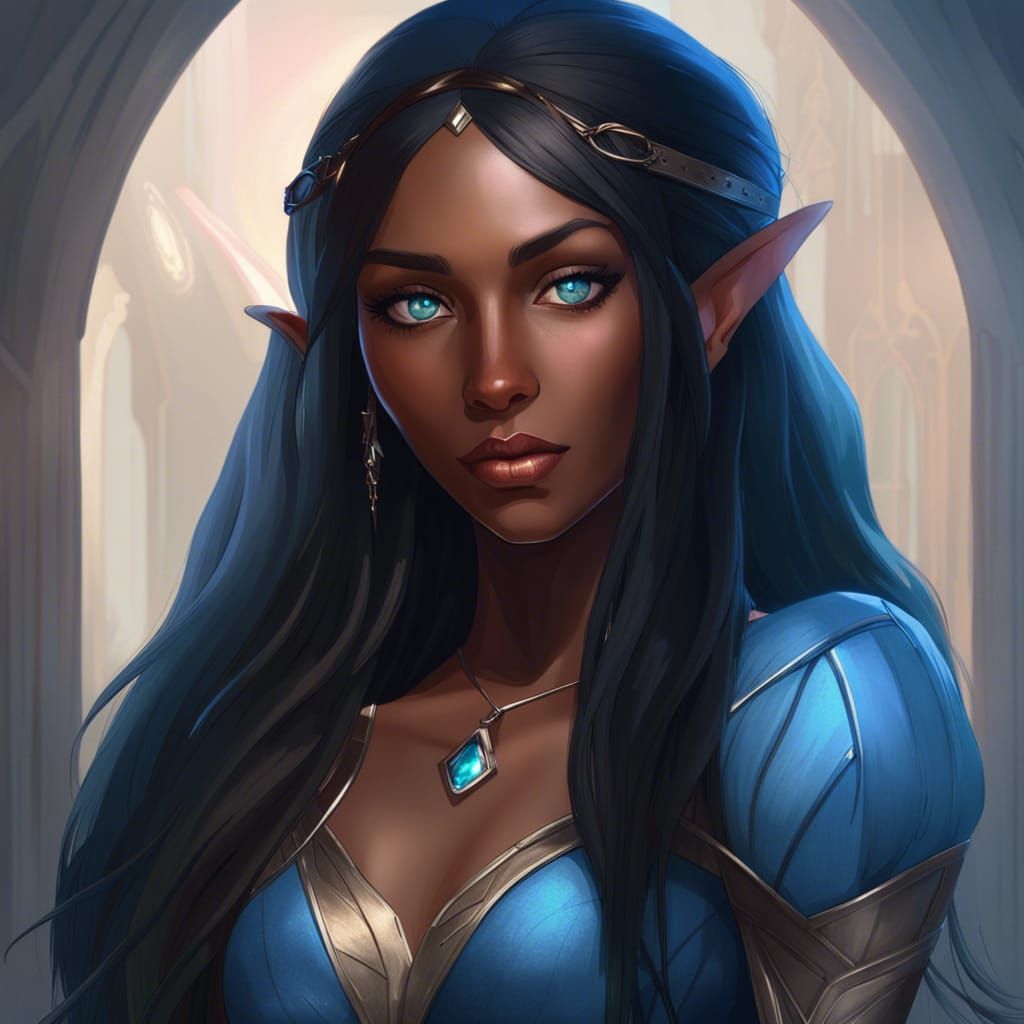 Beautiful Dark Elf Portrait in Hyperdetailed Style