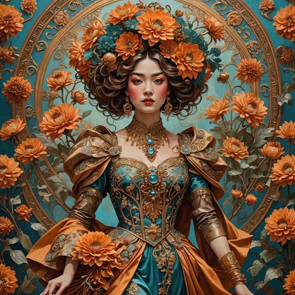Art Nouveau Empress with Bronze Dahlias