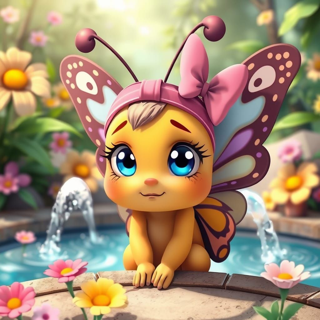 Anime Butterfly Lost in Whimsical Garden