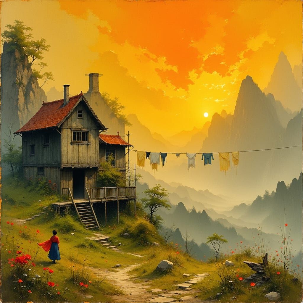Picturesque Cottage Scene in Romantic Style