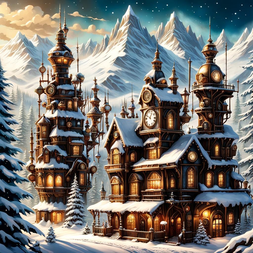 Steampunk Winter Wonderland with Clockwork Towers