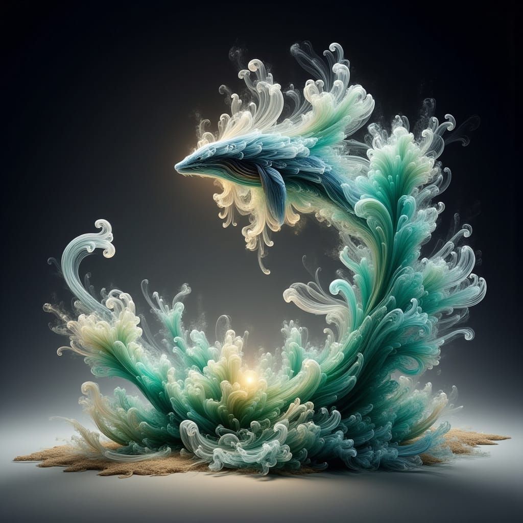 Sea Glass Whale Sculpture with Ethereal Glow