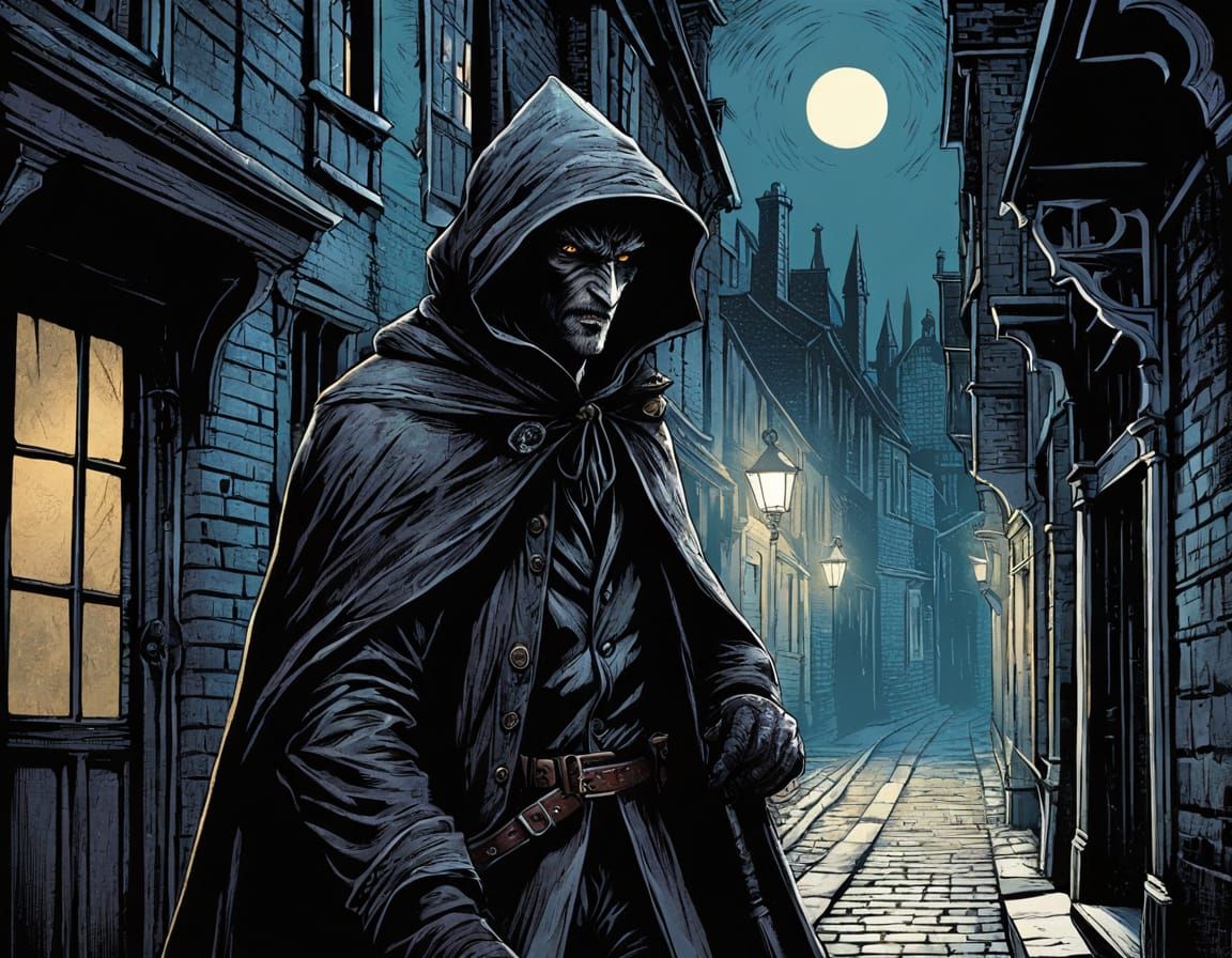 Victorian Werewolf in Shadowy Alley: Graphic Novel Illustrat...