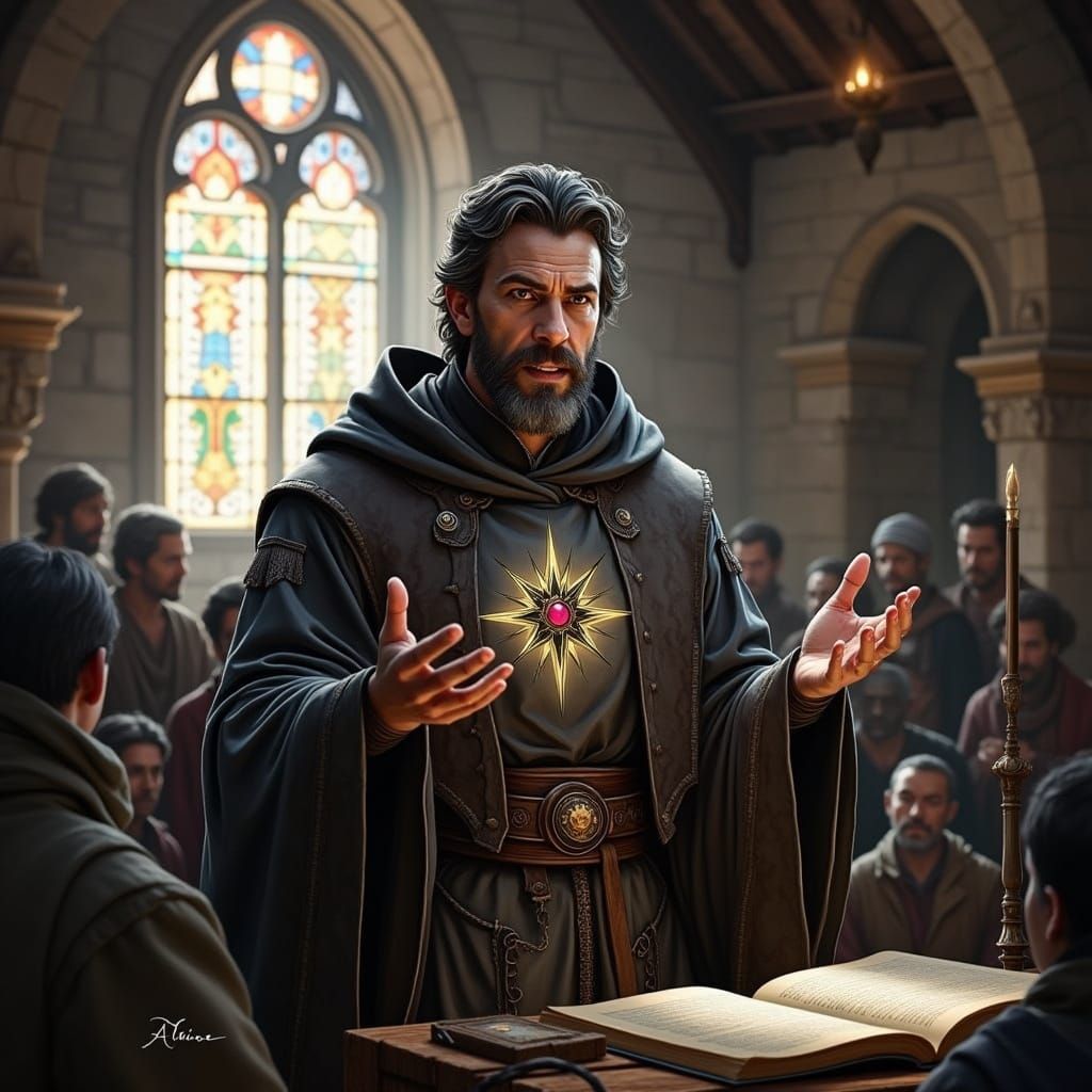 Charismatic Priest Preaching to Poor Folk in Run-Down Church