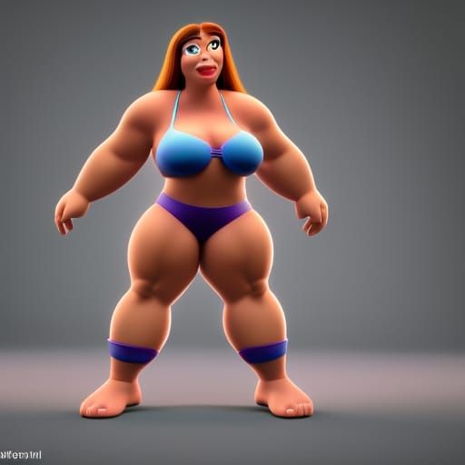 Muscular Woman in Pixar-Inspired 3D Digital Art